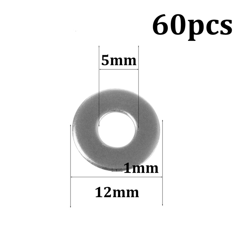 Runseaway 60PCS M5 Flat Washer Stainless Steel Sealing Ring, Inner