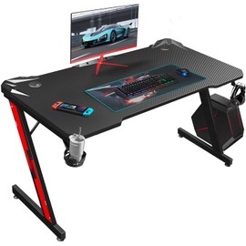 Victone Gaming Desk, 44.1 x 23.6 x Height 29.1 inches (112 x 60 x 74.4 cm), Computer Desk, Z Leg, Computer Desk, Game Desk, Office Desk, Work Desk, Carbon Fiber Top Plate, Cup Holder and Headphone