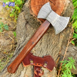 handmade forged Damascus steel double head axe Labrys tomahawk leather sheath