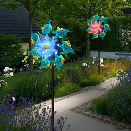 Solar Wind Spinners Outdoor 51" Waterproof Metal Stake Tropical Fish Sculpture with 7 Color LED Lights 360° Rotating Kinetic Solar Windmill for Yard Garden Lawn Patio Decor