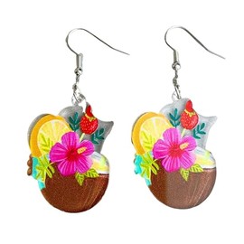Hawaiian Cocktail Drink Earrings Colorful Wineglass Drop Dangle Earrings Bohemia Summer Earrings Beach Party Vacation Earrings Holiday Jewelry Gift