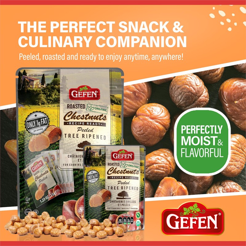 Gefen Organic Whole Roasted & Peeled Chestnuts, 1.23oz (15 Pack)