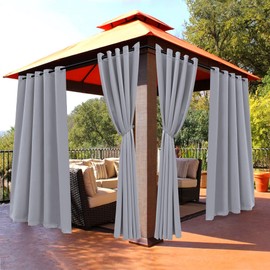 BONZER Outdoor Curtains for Patio Waterproof - Light Blocking Weather Resistant Privacy Grommet Blackout Curtains for Gazebo, Porch, Pergola, Cabana, Deck, Sunroom, 1 Panel, 70W x 120L inch, Silver