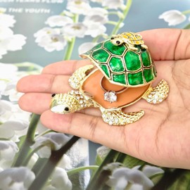 Qsabv Mini Turtle Trinket Box, Hand-Painted Enameled Turtle Decor Small Decorative Ring Earrings Jewelry Organizer, Keepsake Box Animal Figurines Gift for Women Girls,Green