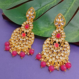 Efulgenz Crystal Austrian Stone Earrings Faux Pearl Floral Wedding Bridal Chandbali Dangle Earring Set Indian Jewellery for Women