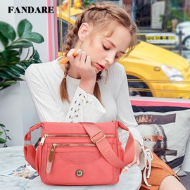 FANDARE Ultraleicht Damen Umhängetasche Nylon Schultertasche Handtaschen Elegant Umhängetasche mit verstellbarem breitem Riemen Frauen zum Umhängen Damentasche Multi-Tasche Messenger Bag Rosa