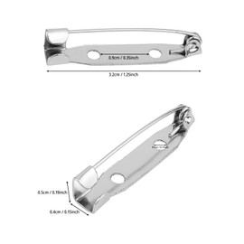 50 Pcs Silver Bar Pins, Safety Pins - Secure Back Clasp - Reliable Brooch Pin for Various Uses Locking Pin Backs Safety Clasp Brooch (32MM, Silver)