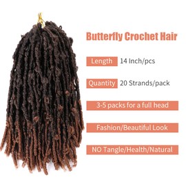 Shinon Butterfly Locs Crochet Hair 14 Inch Pre Looped Distressed Faux Locs Crochet Braids Short Butterfly Loose Hair Extensions Pack of 3