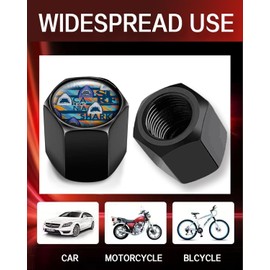 Metal Tire Valve Stem Caps 4 Pack,Car Wheel Stem Caps, Aluminum Universal Air Valve Covers for Cars, Trucks, SUVs, Bikes, Motorcycles, Bicycles(Cute Sharks)