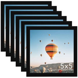 5x5 Picture Frame Set of 6 Black for Wall Hanging or Tabletop, Wall Mounting Horizontally or Vertically, 5 x 5 Square Wall Gallery Poster Photo Frame with Shatter Resistant Plexiglass, 6 Pack, Black