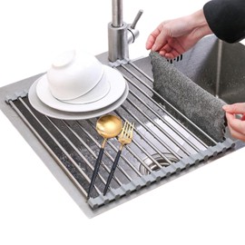 An An incense Drying Rack Kitchen - Over The Sink Dish Drainer Drying Rack, Collapsible Kitchen Sink Accessories, Roll Up Dish Drying Rack, Dish Rack Over Sink - 18.5 x 13.3 in, Gray