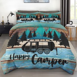 Pamnest Comforter Set King Size, Camper Rv Car Soft 3 Pcs Bedding for Kids and Adults, Camping Vehicle Camp Comforter Set with Pillowcase, for Bedroom Bed Decor