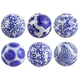 Sanbege Decorative Porcelain Balls, 3" Centerpiece Balls Set, Floating Ceramic Orbs Spheres for Bowl, Vase, Basket, Dish, Fish Tank, Home Decor, Pack of 6 (Blue and White)