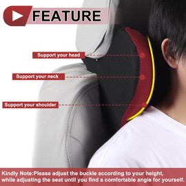 HEROFFIX Auto Kopfstützenkissen Ergonomisches Bequemes Nackenkissen Nackenstützkissen Polyester, Memory Foam Verstellbare Breite Weinrot 1 Stück für Autofahren Reisen
