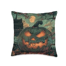 Moonlit Sakura: Halloween’s Haunted Trail Throw Pillow