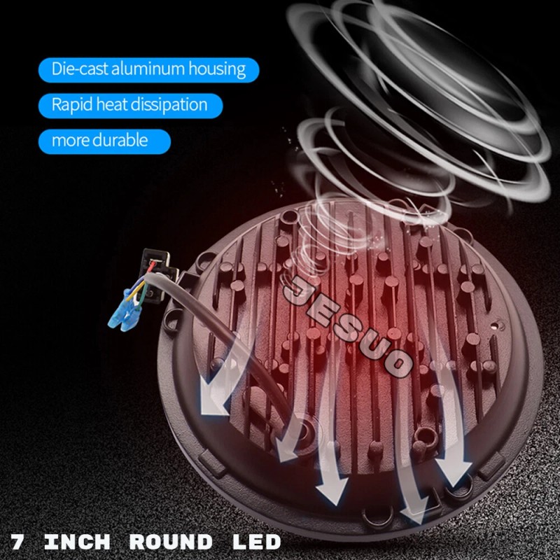 JESUO PAIR 7" inch Round LED Headlights High/Low Beam For