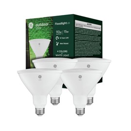 GE PAR38 LED Light Bulb, Outdoor Floodlight, 5 Color Options, Security Spotlight, Wet Rated for Any Weather Condition, Everyday and Holiday Home Decor, Medium Base (4 Pack)