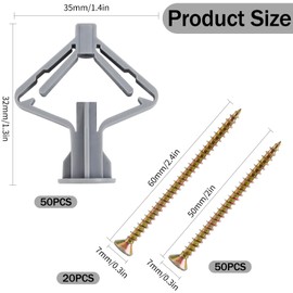 120 Pieces Grey Butterfly Plugs with Screws, Heavy Duty Expansion Tubes, Drywall Anchors Anti-Rotational, Plaster Boarding Fixings Set, Hollow Wall Expansion Plugs for Fiber Board Asbestos Board