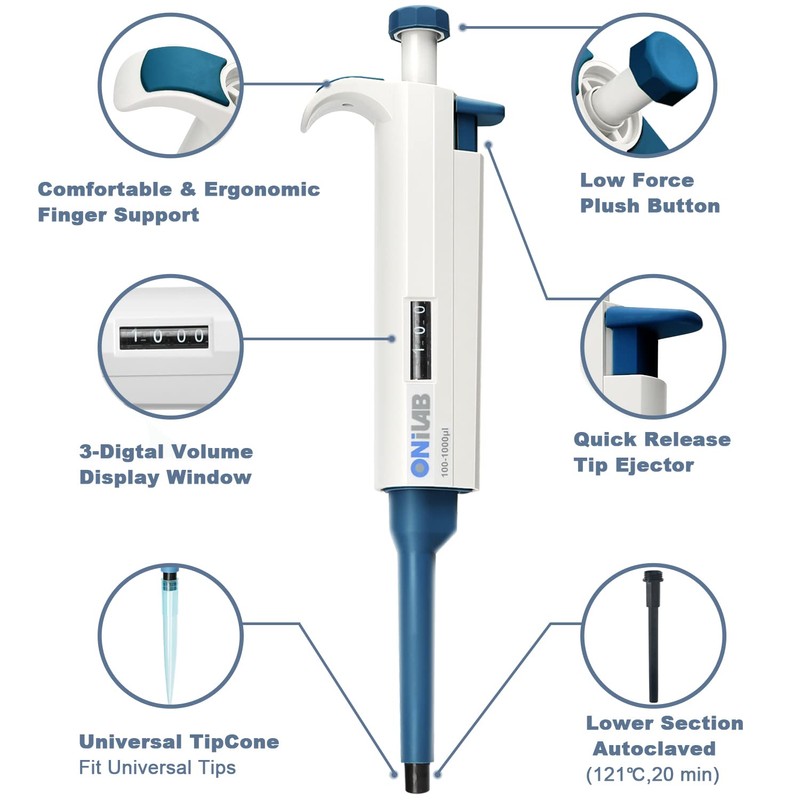 ONiLAB 0.5-10μl Single-Chanenel Pipettor Ergonomic Design Adjustable Micro Pipette, Autoclavable,