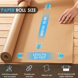 SMART&CASUAL 15" x 600" (50') Brown Kraft Paper Roll for Art Craft Supplies Gift Wrapping Moving Packing Kids Painting Drawing Paint Easel Poster Chart Paper