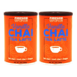 Fireside Coffee Company - Vanilla Chai Tea Latte - 2 Pack of 8 oz Canisters - Easy Instant Flavored Chai Tea Served as Hot Chai, Iced Chai, or Frappe - Vanilla Chai Tea Latte