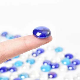 HOKPA Flat Glass Marbles 1lb, 100PCS Mixed Color Blue Glass Beads for Vases Flat Gems Aquarium Pebbles Decorative Vase Filler Table Scatter Decor