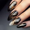 Gold Leaves Press on Nails White French Gel Glue on