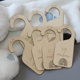 Baby Closet Dividers Unisex Adorable Wooden Baby Clothes Organizer for Nursery Clothes Size Age Dividers from Newborn to 24 Months (Rainbow Design)