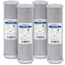 Hydronix 4 Pack Carbon Block Water Filters Coconut Shell CTO for Whole House, RO, DI, Hydroponics - 10" x 2.5", 5 Micron