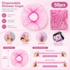 50Pcs Disposable Shower Caps, Waterproof Plastic Bath Hair Caps (Pink)
