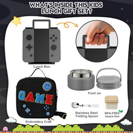 Game Lunch Box for Kids with Thermo 9oz Wide Mouth Stainless Food Jar and Insulated Lunch Bag Leakproof Lunch Box Set for Travel School