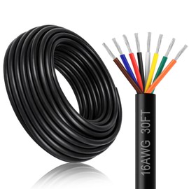 DEKIEVALE 16 Gauge 8 Conductor Electrical Wire, 30FT 16AWG Black PVC Stranded Tinned Copper 8 Wire Cable, 16/8 Cord Extension Cable for LED Lamp Lighting, Automotive Wiring, Speaker, Access Control