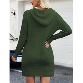 CiCiBird Women Fall Sweater Dress Knit V Neck Pullover Casual Long Sleeve Short Dresses with Pockets ArmyGreen XL