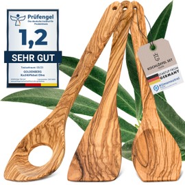 GOLDENBERG® Premium Wooden Cooking Spoon Set Olive – Finest Olive Wood from Italy – Made in Germany – Antibacterial and Heat Resistant – Wooden Cooking Spoon Set – Wooden Cooking Spoon