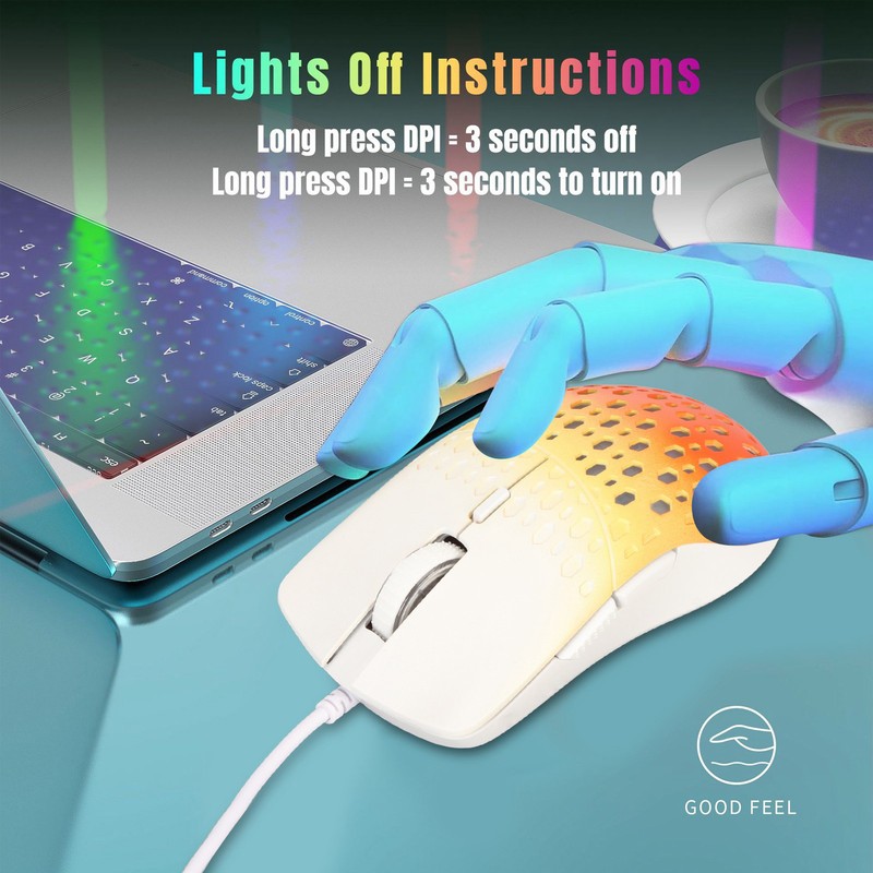 Wired Gaming Mouse with 7 RGB 3600DPI Lightweight Ergonomics Breathable