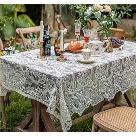 Yaland White Lace Tablecloth in Vintage Style Plain Round or Rectangular Table Linen Table Cloth Suitable for Dining Table, Coffee Table, Wedding, Kitchen, Outdoor, 1 Piece L x W 200 x 135 cm