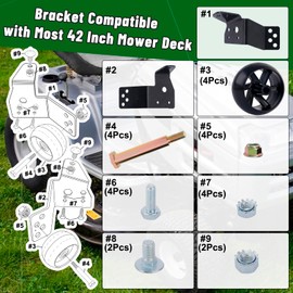 CheeMuii Mower Deck Gauge Wheels with Deck Brackets Kit 4 Pcs 532174873 589527301 Deck Wheels and 2 Pack 525509501 Deck Wheel Brackets Fit for 42 inch Deck