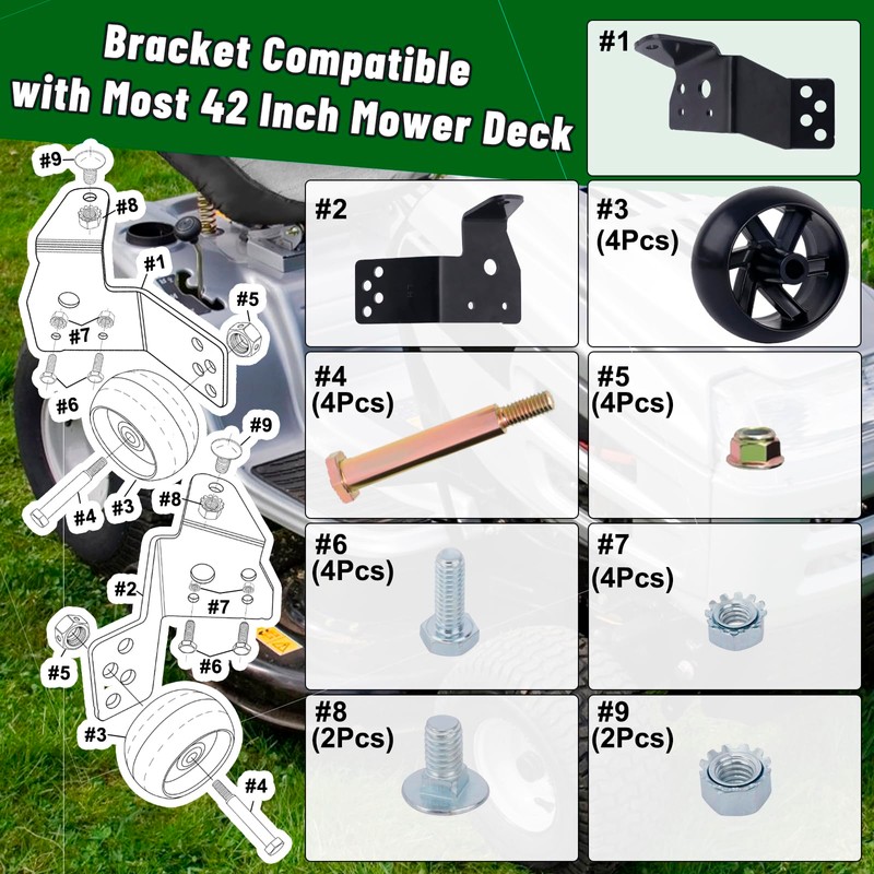 CheeMuii Mower Deck Gauge Wheels with Deck Brackets Kit 4