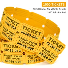 L LIKED Raffle Tickets with Consecutive Serial Numbers, 1000 per Roll, 50/50 Raffle Tickets Double Roll for Events, Entry, Class Reward & Prizes (Yellow)
