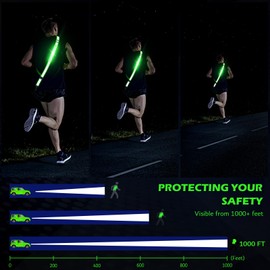 Reflective Sash Gear for Walking at Night,LED Reflective Belt Safety Lights,Lights for Night Dog Walking,High Visibility Type-C Rechargeable with Phone Holder for Men Women(Green)