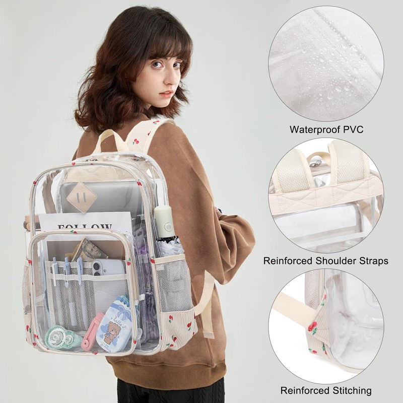 Xunteny Clear Backpack for Girls Women School Bookbag Heavy Duty