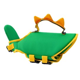 Dog Life Jacket High Buoyancy Waterproof Quick Drying Tear Resistant Rescue Handle Reflective Pet Lifesaver Vest Green Dinosaur M Bust: 56‑69cm/22‑27.16in, Neck: 38‑50cm/15‑19.7in, for 5‑10kg
