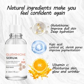 Glutathione Serum with Kojic Acid & Vitamin C - Nicotinamide Serum for the Face - Face Serum Reduces Dark Spots - Reduces Pores and Improves Skin Tone Moisturising Cream Face
