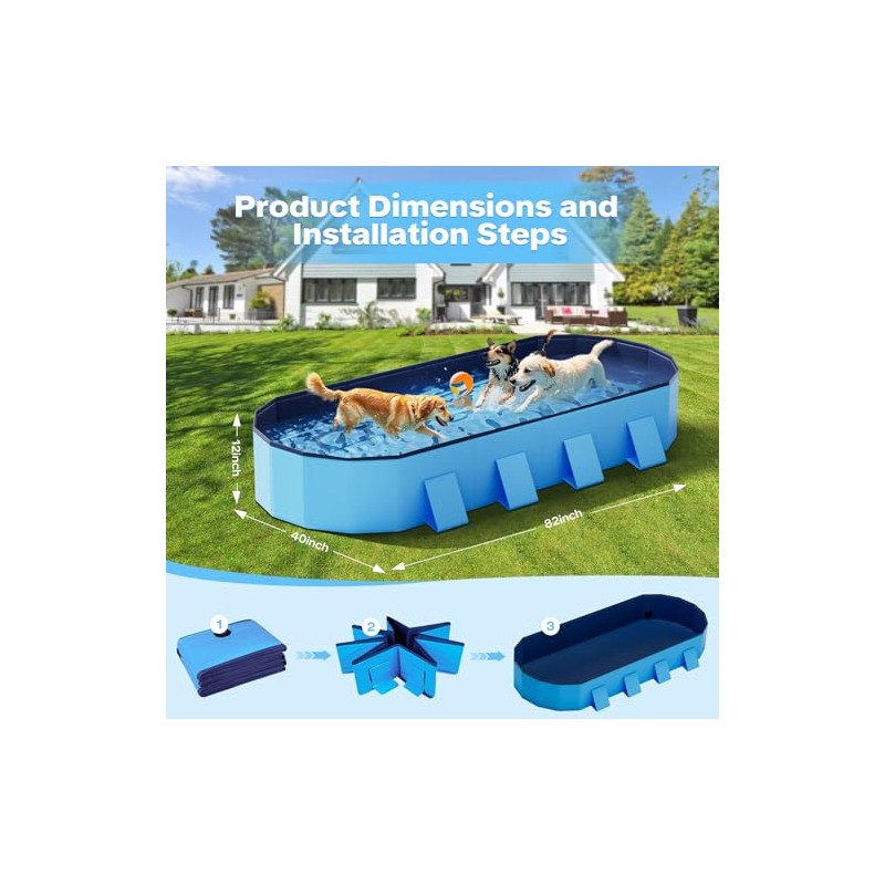 Raxurt Foldable Dog Pool, 82'' Extra Large Dog Pool for