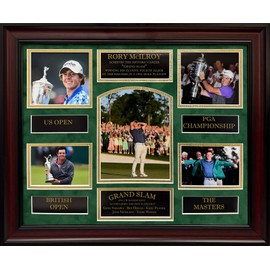 New England Picture Rory McIlroy Commemorative Photography - Achievement of Career Grand Slam - Mahogany Frame with Green Suede and Gold Mats.