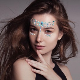Face Gemstones Temporary Tattoos Glitter Gemstones Rhinestone Face Jewels Crystals Rhinestones Face Temporary Tattoos for Music Carnival, Party, Makeup (Pack of 2)