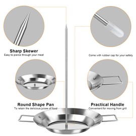 Al Pastor Skewer for Grill, Brazilian Vertical Spit Stand 8.5 Inch with 5 Removable Spikes (6",8",10",12",14"), for Tacos El Pastor, Shawarma Kebabs Smoker Oven BBQ Dishes