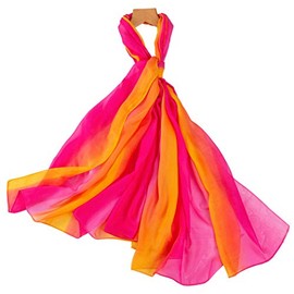 Women's Gradient Rainbow Color Large Size Imitation Silk Scarf - Travel Beach Towel Chiffon