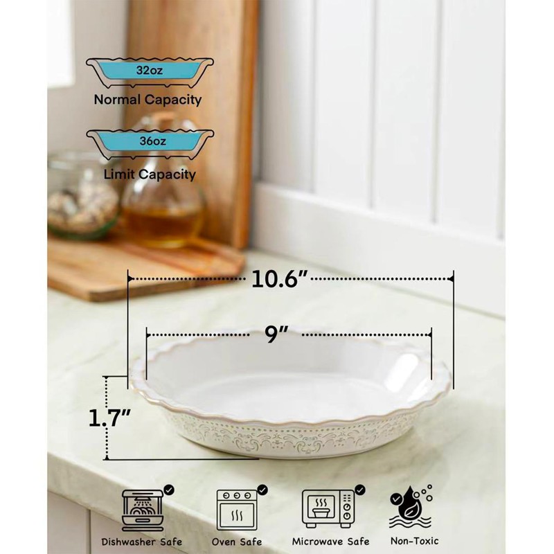MIKIGEY Ceramic Pie Pans Set of 2, 9 Inches Pie