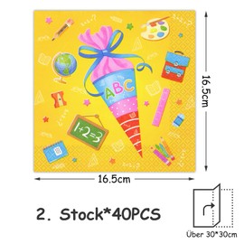 Scinzene 40 Stück Servietten für Einschulung mit Schulmotiven - Tischdeko Schulanfang Party, 33x33 cm, 2-lagig, 2 Packungen